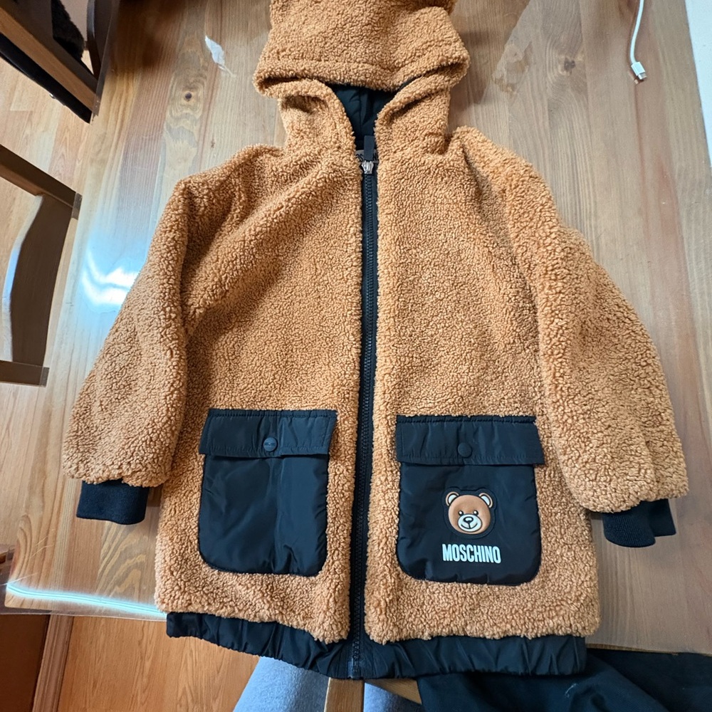 Moschino Brown Teddy Bear Jacket with Black Pockets